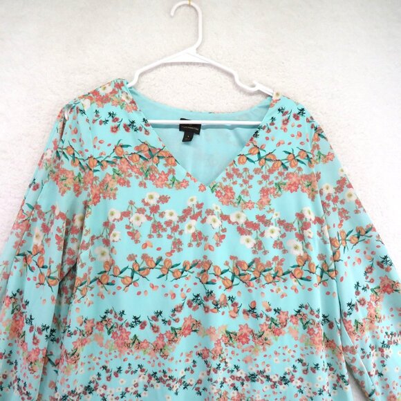Worthington Dress Womens Size Large Floral Print Split Long Sleeve V Neck Lined - Picture 2 of 10